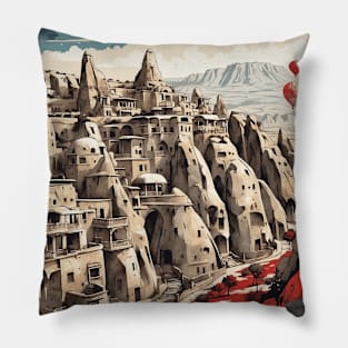 Cappadocia Palace Urgup Turkey Vintage Retro Travel Tourism Pillow