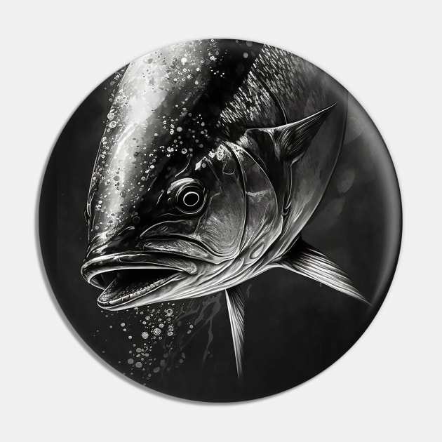 Tuna Swimming India Ink On Black Pin by TheCore
