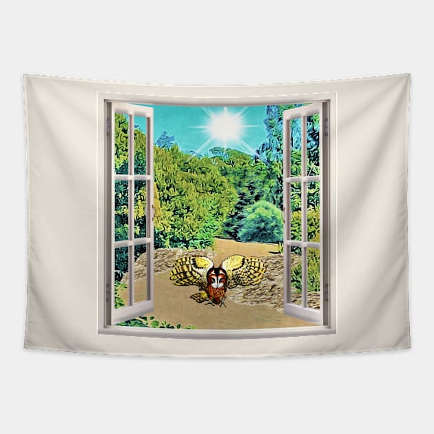 Garden View and Swooping Owl Tapestry by KC Morcom aka KCM Gems n Bling aka KCM Inspirations