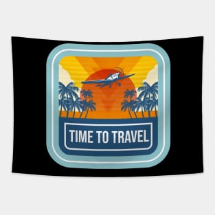 Vintage plane travel. Retro travel badge Tapestry