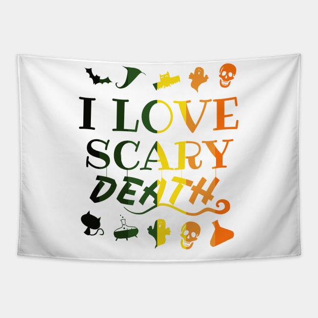 i love scary death halloween day - pumpkin and bats Tapestry by OrionBlue