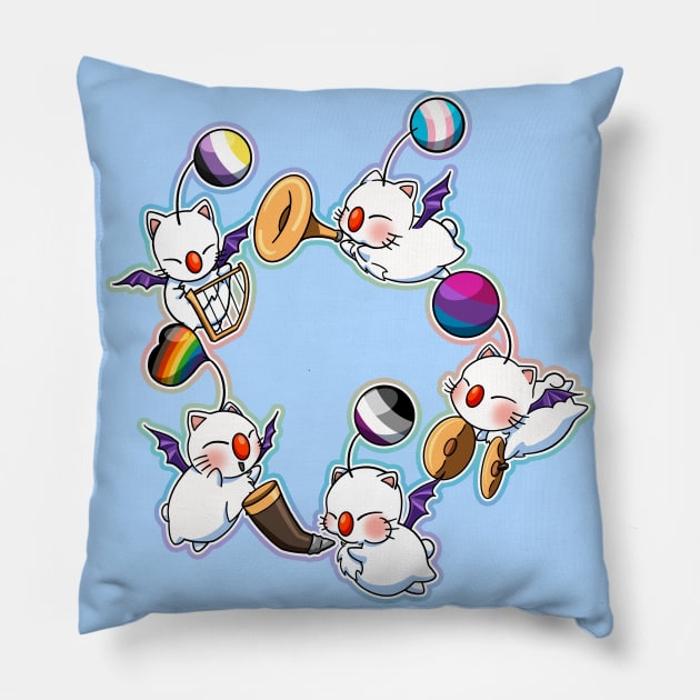 Pride-Mogs - FF114 moogles to support pride (rainbow, asexual, bisexual, trans, non-binary) Pillow by SamInJapan