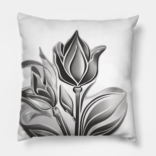 Silver Floral Elegance on Black Background No. 939 Pillow