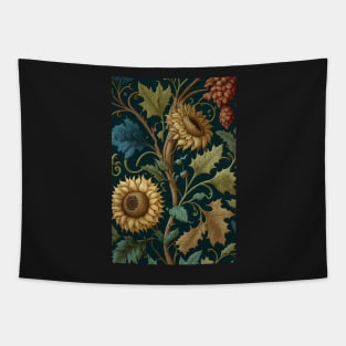 Floral Garden Botanical Print with Fall Gold Flowers Sunflowers and Leaves Tapestry