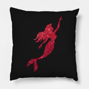 Red Faux Glitter Mermaid Silhouette Pillow