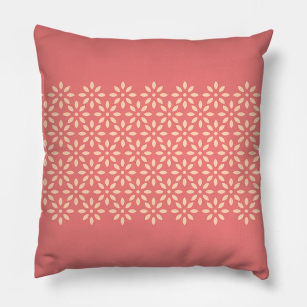 Floral Geometrical Pattern, Color Block Coral and Cream Pillow by tramasdesign