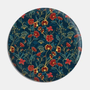 Ornamental Red, Blue and Gold Botanical Pin