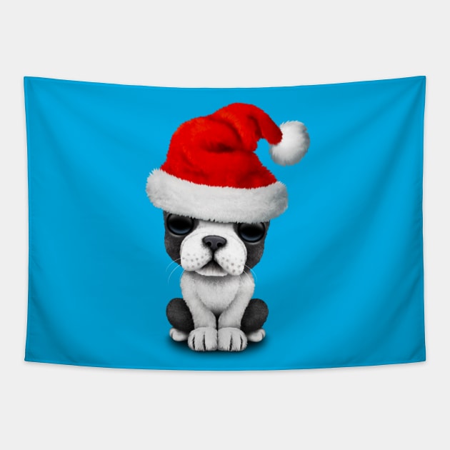 French Bulldog Puppy Dog Wearing a Santa Hat Tapestry by jeffbartels