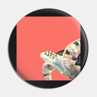 Sea Turtle Watercolor with coral pink background Pin