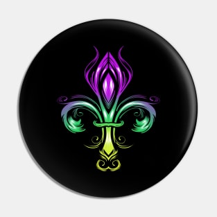 Fleur De Lis With Color Gradient In Golden, Green And Purple Pin