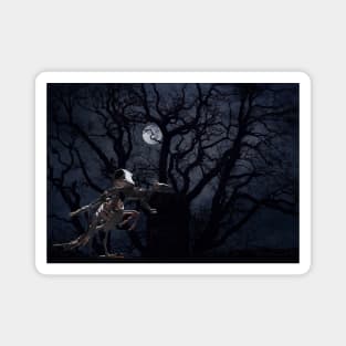 Raven and Rat Skeleton in Moonlight - Halloween Magnet