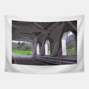 Inside A Covered Bridge Tapestry