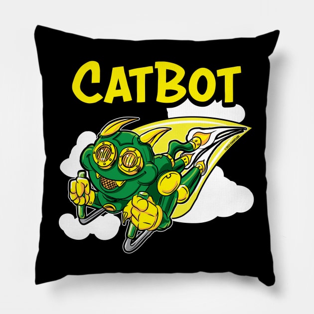 Cat Bot rocketing through the sky Pillow by eShirtLabs