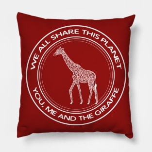 Giraffe - We All Share This Planet - red and white animal design Pillow