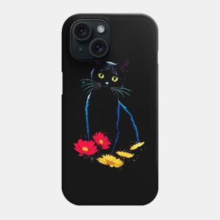 Black Cat with Red and Yellow Daisy Cat Lover Cat Owner Phone Case