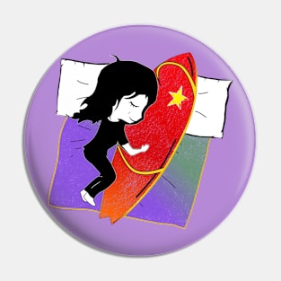 Girl sleeping with surf board Pin