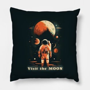 Moon Adventure Vintage Travel Poster Pillow