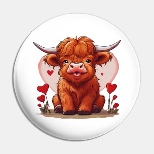 Highland Cow Valentine Day, Baby Highland Cow Farm Animal Pin