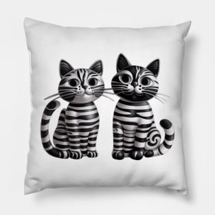 two cats in black and white Pillow