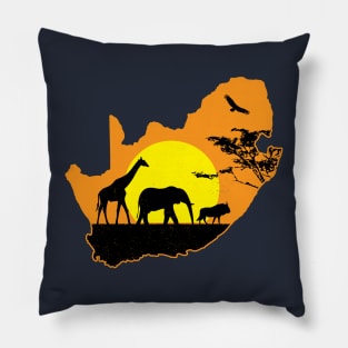 South Africa Safari Savannah Sunset Giraffe Elephant Wildebeest Pillow