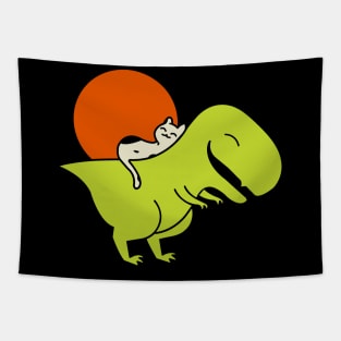 Cute Trex With Cat On The Back Tapestry