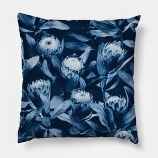 Evening Proteas - Denim Blue Pillow