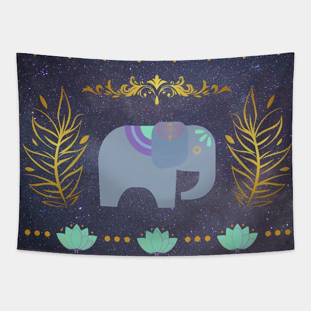 Decorative Elephant in Space Design Tapestry by HalfPastStarlight