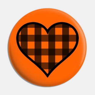 Orange and Black Buffalo Plaid Heart Pin