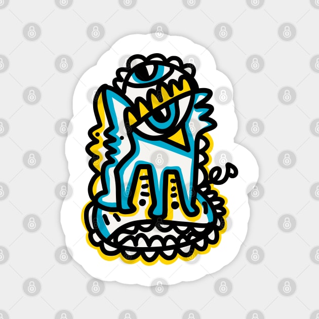 Graffiti Morning Yellow Blue Creature Magnet by signorino