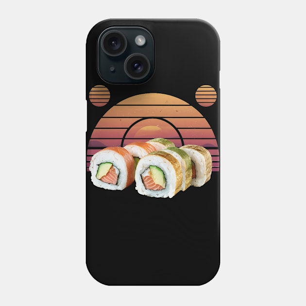 Retro sushi with vintage sunset for sushi lovers Phone Case by Spaceboyishere