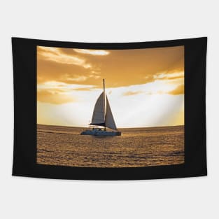 Sailboat sailing off of Anse Chastanet at Sunset Saint Lucia Caribbean Tapestry