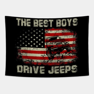 The Best Boys Drive Jeeps American Flag Jeep Tapestry