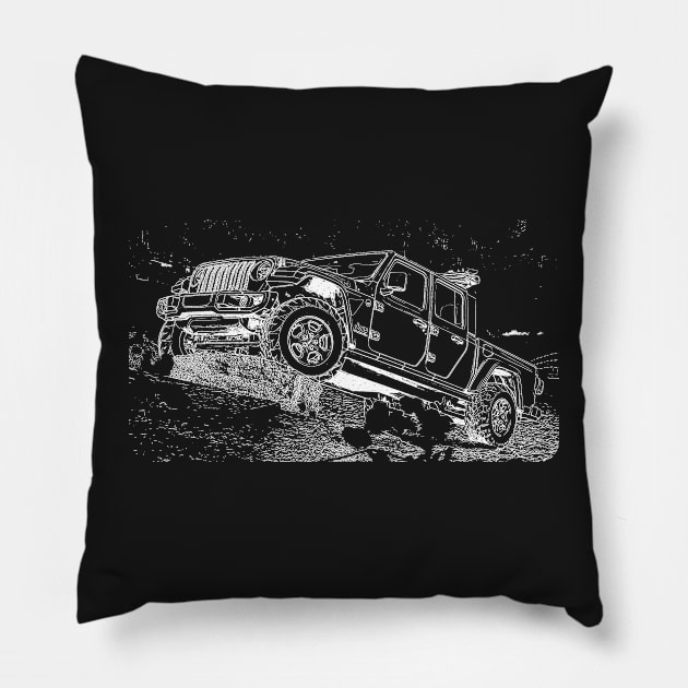 Jeep Truck Shadow White Pillow by Auto-Prints