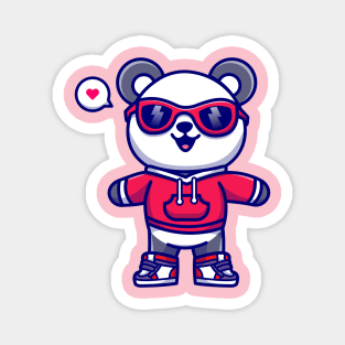 Cute Panda Wearing Hoodie And Glasses Cartoon Magnet