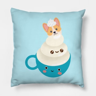 Corgi Aqua Cuppa Puppuccino Adorkablely Sweet Corgi Coffee Love Style Pillow