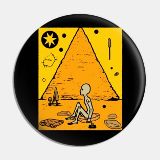 Ancient Egyptian Alien Pyramid Illustration - Extraterrestrial Art Pin