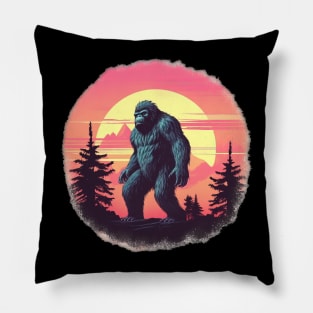 Bigfoot Retro Sunset Mountain Pillow