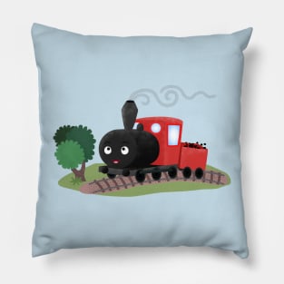 Cute steam train locomotive cartoon illustration Pillow