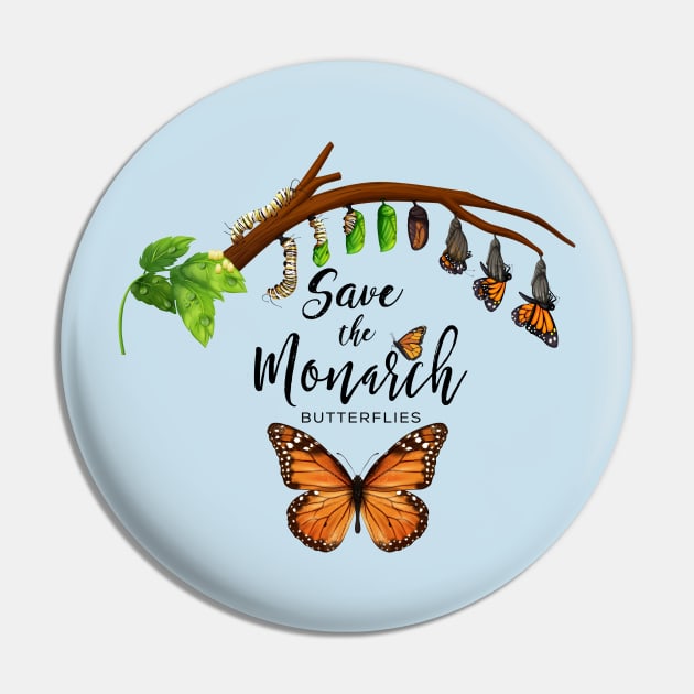 Save the Monarch Butterflies Pin by WalkingMombieDesign