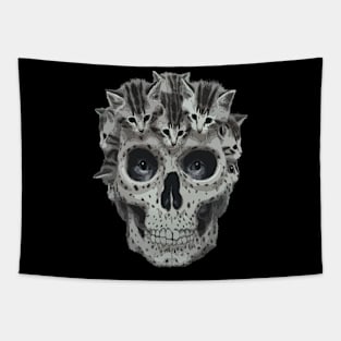 Cat Skull Cute Kitties Skull Design Creepy Kitty Skeleton Tapestry