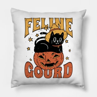 Feline Gourd Funny Halloween Pun Pumpkin Cat Pillow