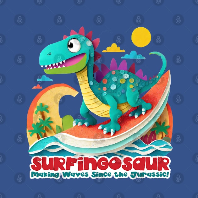 Dinosaur Surfing Funny by sovadesignstudio