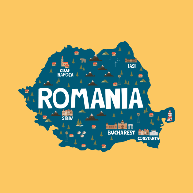 Romania Illustrated Map by JunkyDotCom