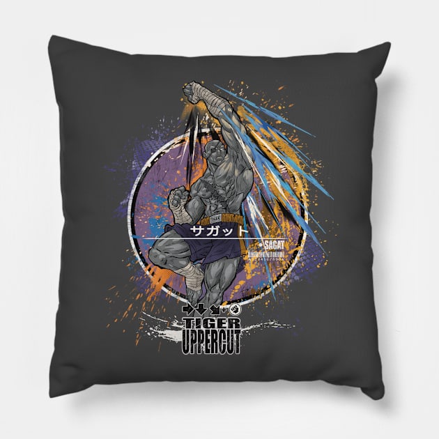 SAGAT: TIGER UPPERCUT - PURPLE/YELLOW Pillow by JF Penworks