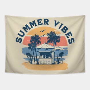 Summer Vibes - Palm Trees Beach Retro Tropical Summer Tapestry