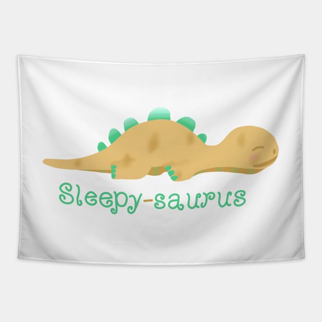 Sleepy-saurus (yellow dinosaur) Tapestry by Becky-Marie