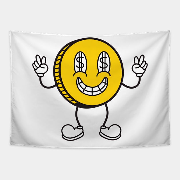 Funny Cartoon Coin Dollar Sign Design Tapestry by hypedesigns19