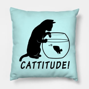 Cattitude: Cat Reaching into Fish Bowl Pillow