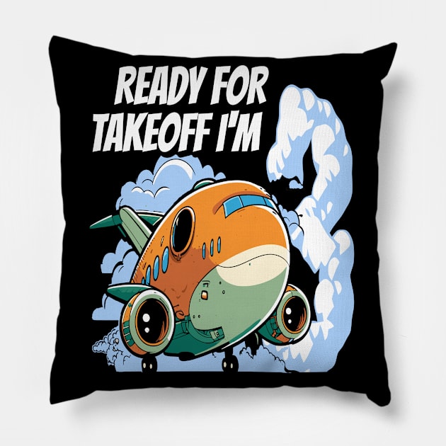 Ready for Takeoff I'm 3 - 3nd Birthday Boy Airplane Theme Pillow by swissles