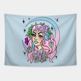 Unicorn Girl Pastel Goth Moon Maiden Crystal Cluster Tapestry